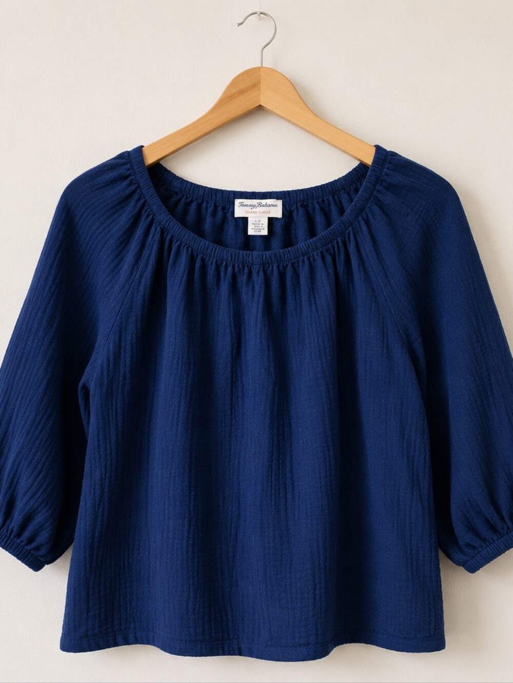 Tommy Bahama Island Gauze Off Shoulder Navy Boho Blouse Large